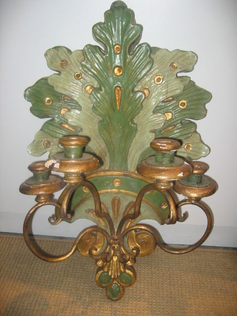 19th Century Italian Wall Sconces in Polychrome and Gilt Finish 3