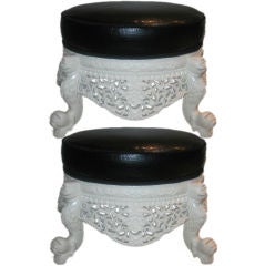 Pair of 19th c. Carved Indian Foot Stools in Ivory Lacquer