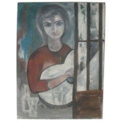 1940's Kansas City School of Art Painting: Girl With Guitar