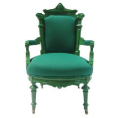 Renaissance Revival Gentleman's Armchair in Green Lacquer