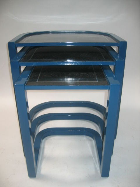 Nesting Tables in Lacquer with Inset Marble Tiles