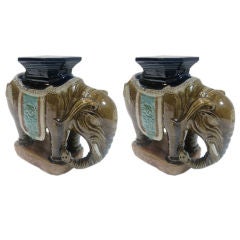 Antique Pair of Ceramic Elephant Stools
