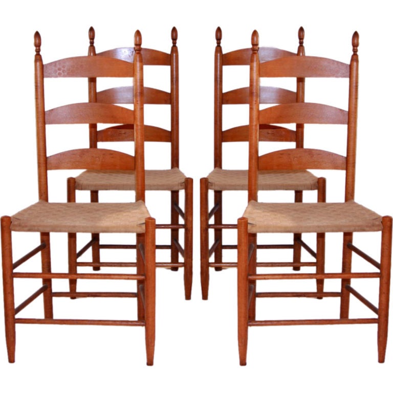 Set of four Maple ladder back Shaker Chairs For Sale