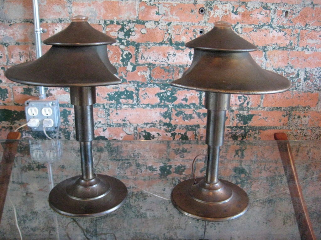 Pair 1930's Walter Von Nessen Table Lamps for Miller Lamp Company.  These<br />
are the exceedingly rare and original 