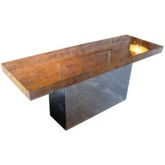 Burled maple console designed by Milo Baughman