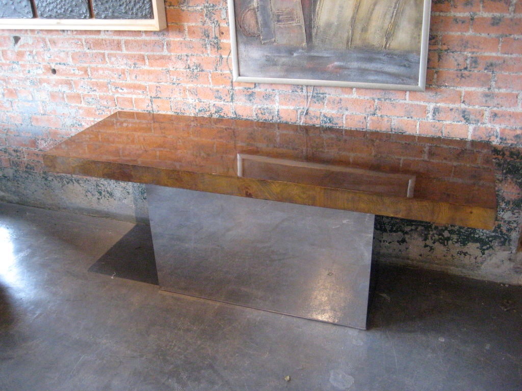 Burled maple console designed by Milo Baughman
