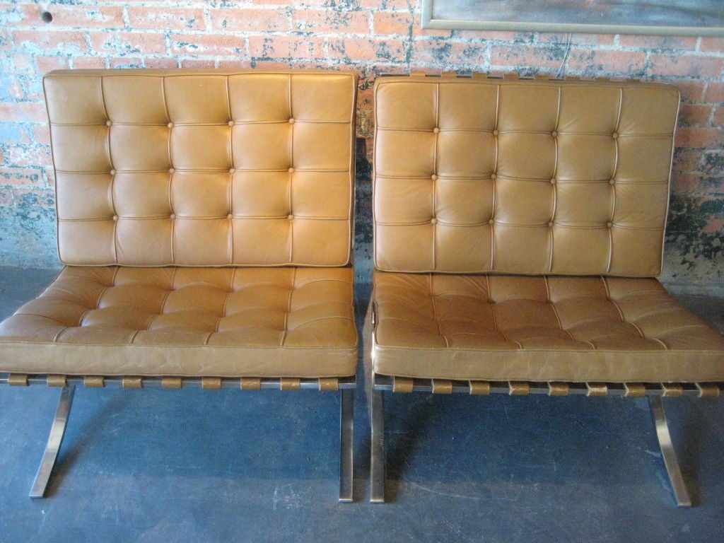 Pair of early Barcelona chairs by Mies van der Rohe
