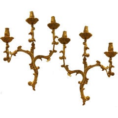 A Pair of Rococo Style Giltwood Wall Sconces