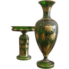 French Green Glass Urn and Compote
