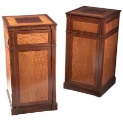 A Rare Pair of English Mahogany and Satinwood Pedestal Cabinets