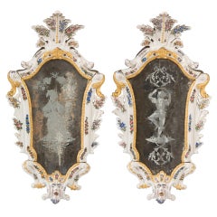 Antique Pair Of Italian Majolica Girondole Mirrors