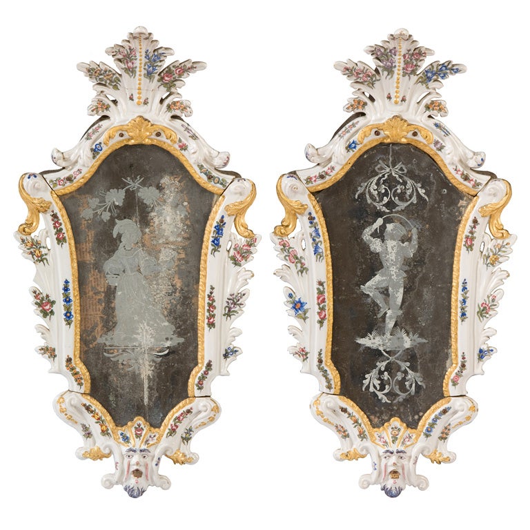 Pair Of Italian Majolica Girondole Mirrors