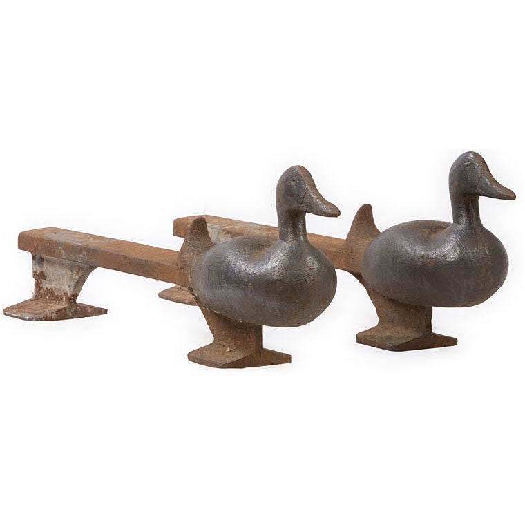 Pair of painted Cast Iron Duck Form Andirons at 1stDibs