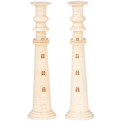 Pair of Ivory Lighthouse form candlesticks