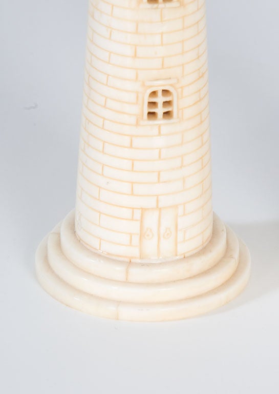 Indian Pair of Ivory Lighthouse form candlesticks