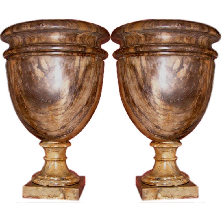 19th Century Pair Italian Broccatello di Siena Marble Vases
