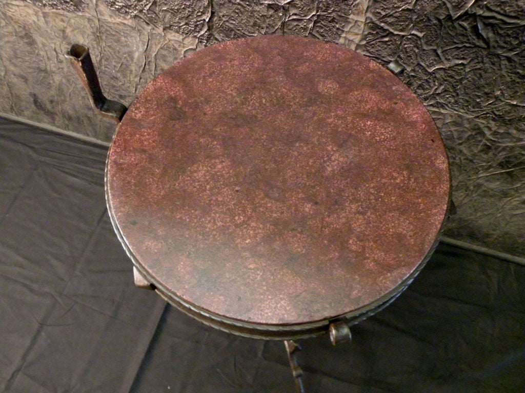 Rare Medieval Wrought Iron Round Table / Stand with Porphyry top In Good Condition For Sale In Troy, NY