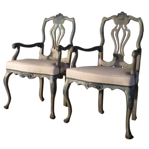 Pair of Italian Rococo Painted Armchairs