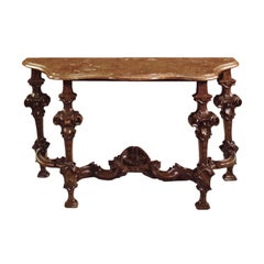 Italian Baroque 18th century Walnut and marble top Console Table