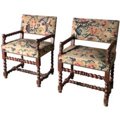 Antique Pair of French Louis XIII Armchairs