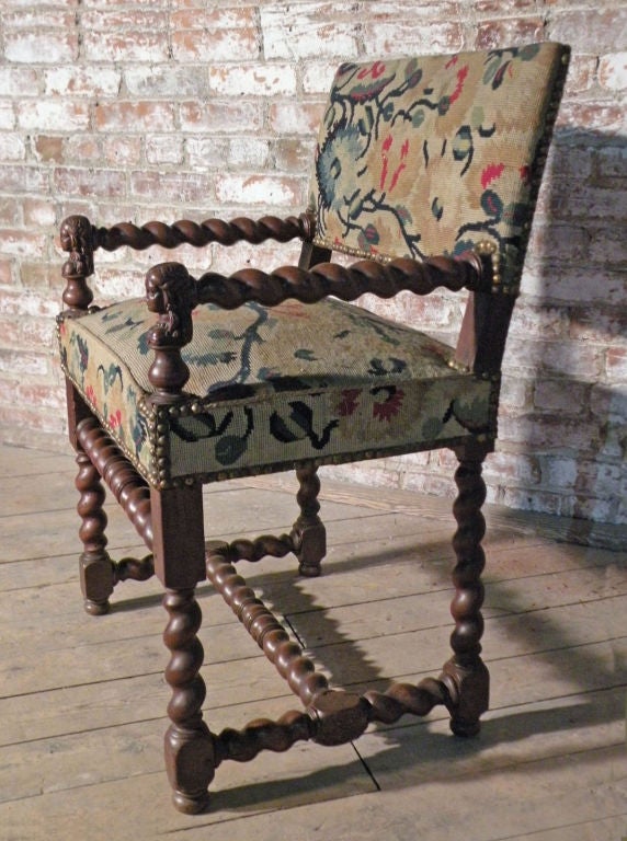Walnut Pair of French Louis XIII Armchairs