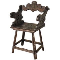Rustic 19th Century Carved Alpine Armchair