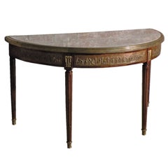 lLate 18th Century French Louis XVI Demilune Marble Top Console Table