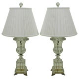 Pair of NeoClassical Style Spiral and Fluted Glass Urn Lamps