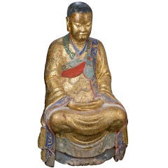 Antique Large Chinese Seated Gilt Wood Luohan