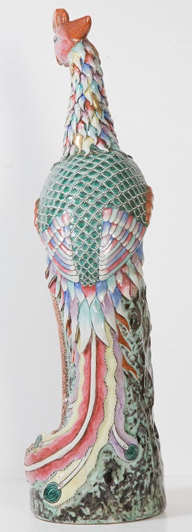 Extemely Tall Chinese Famille Rose Sculpture of a  Phoenix