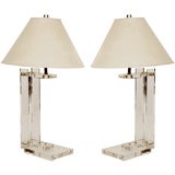 Pair of Lucite and Chrome Table Lamps