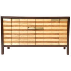Striped Wood and Brass Decorative Chest