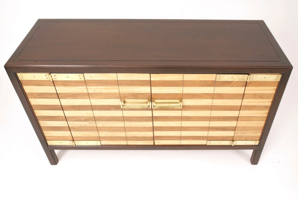 Striped Wood and Brass Decorative Chest