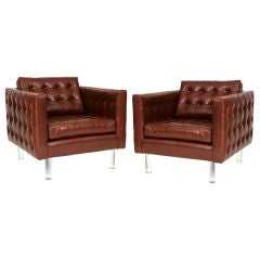 Custom Leather and Lucite Lounge Chairs