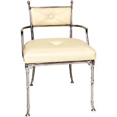 Polished Aluminum & Leather Regency Arm Chair