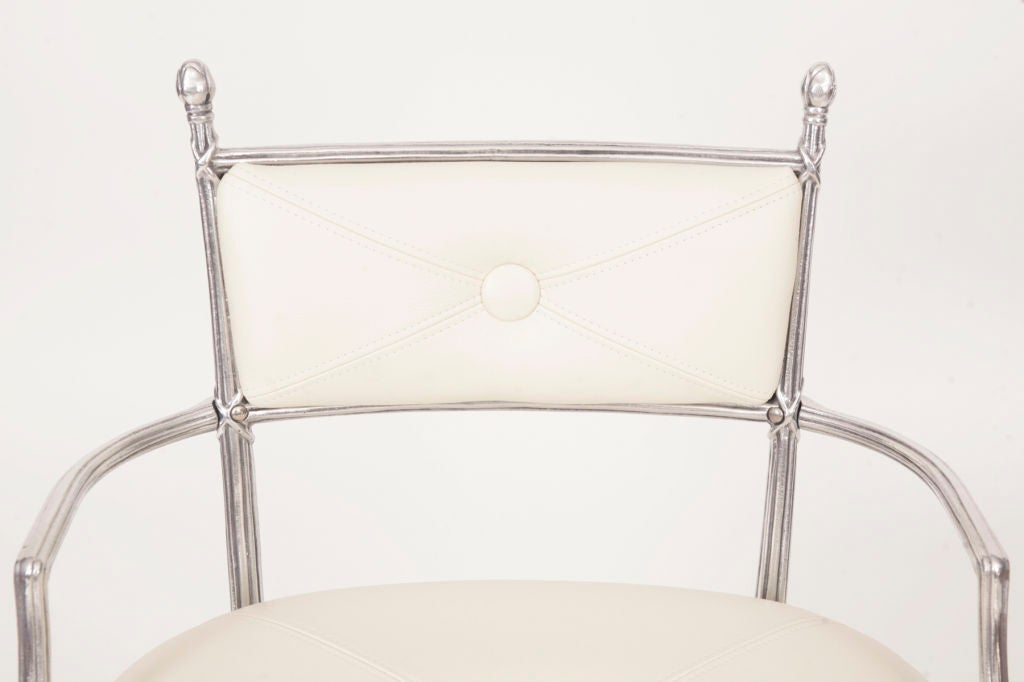 Polished Aluminum & Leather Regency Arm Chair