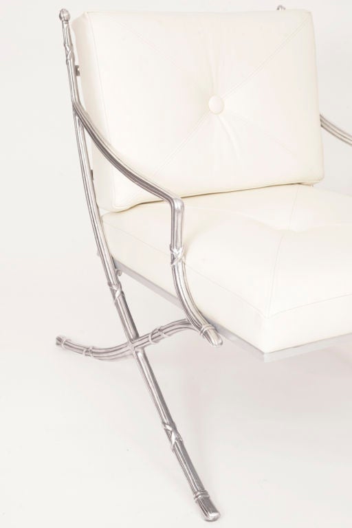 Polished Aluminum & Leather Regency Lounge Chair