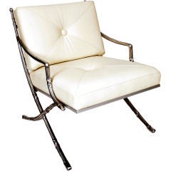 Polished Aluminum & Leather Regency Lounge Chair