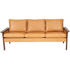 Rosewood & Leather Sofa by Hans Olsen