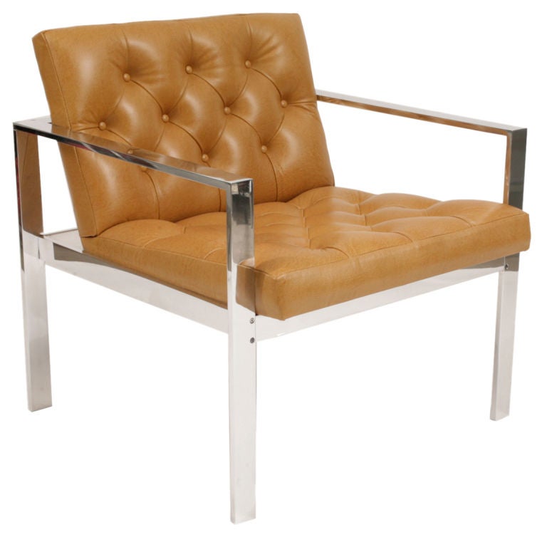 Harvey Probber Leather & Polished Aluminum Lounge Chair