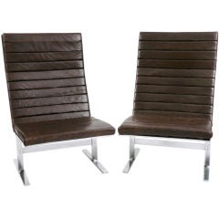 Incredible Highback Stainless Steel & Leather Lounge Chairs