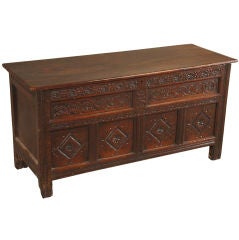 Antique Oak Coffer with Floral Carving