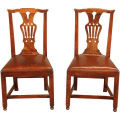 Pair of Walnut Side Chairs with Leather Seats