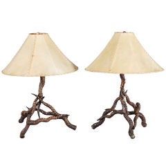 A Pair of Lamps Built of Antelope Antlers