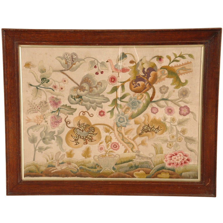 19th Century Crewel Work Panel