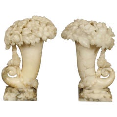 Pair of Italian cornucopia shaped  alabaster lamps, circa 1950.