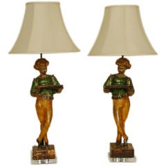 Pair of Italian wood carved polychrome figural lamps