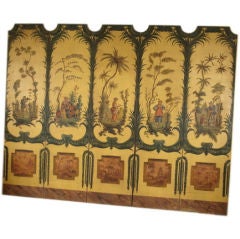 Antique Five-Panel Chinosserie Floor Screen, circa 1920