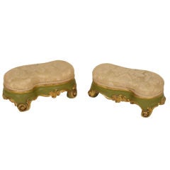 Pair of Italian green painted and gilt wood footstools
