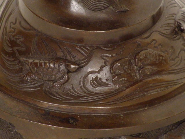 Pair of bronze Chinese lantern lamps 4